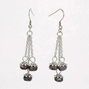 Handmade Edgy Surgical Steel Gemstone Earrings Triple Chain Natural Labrodorite
